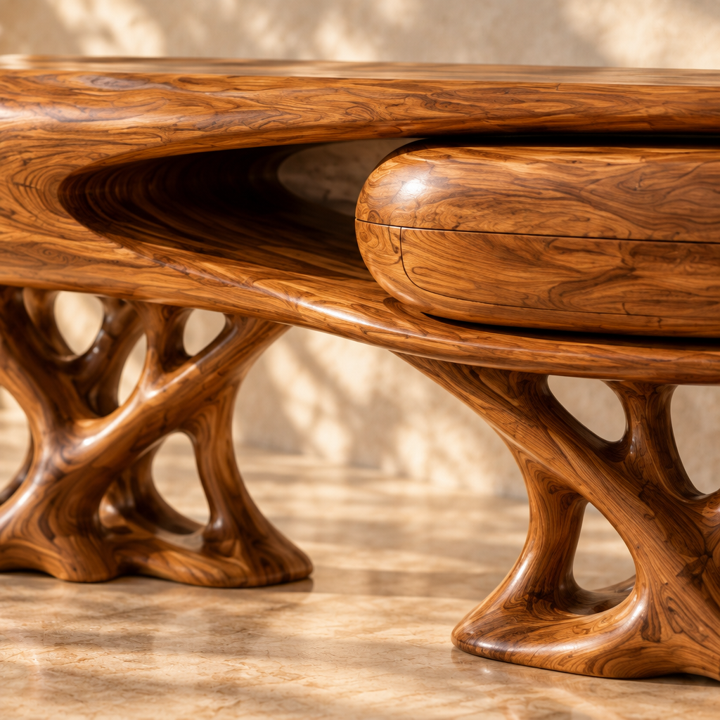 Solana Coral Base Media Console teak grain close-up