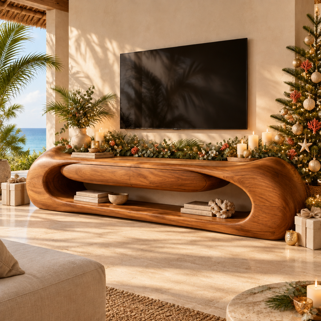 Solana Dune Sculpted Media Console styled for the holidays