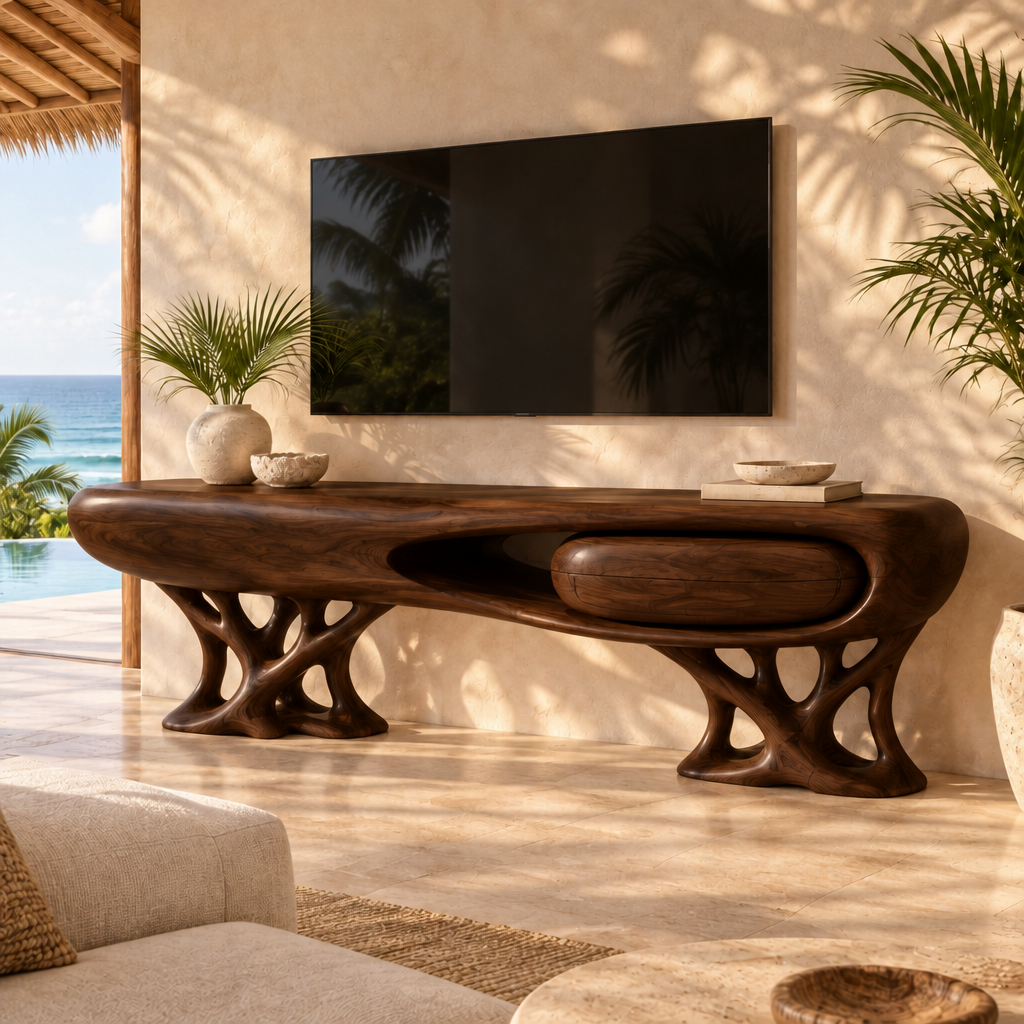 Solana Coral Base Media Console in Dark Teak finish