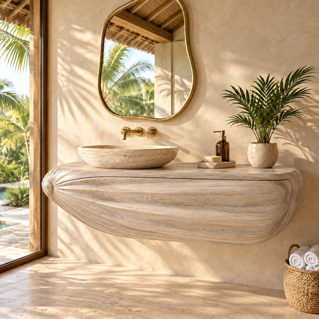Solana Clamshell Floating Vanity in Whitewashed Teak finish