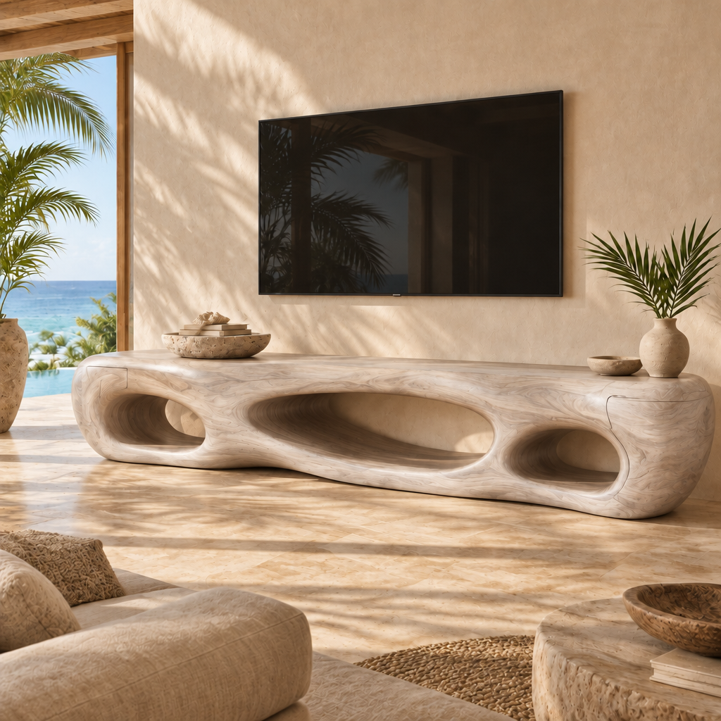 Solana Sea-Cave Media Console in Whitewashed Teak finish