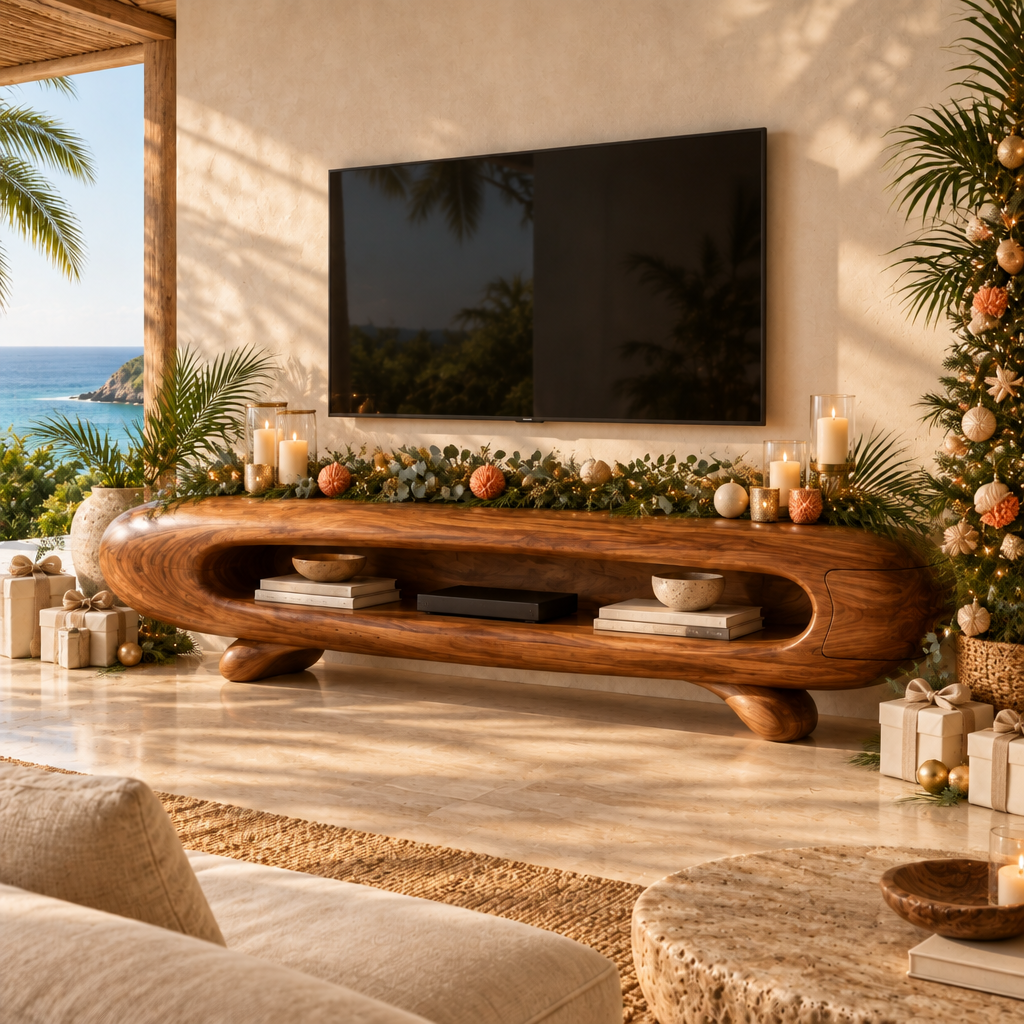Solana Seed-Pod Media Console styled for the holidays