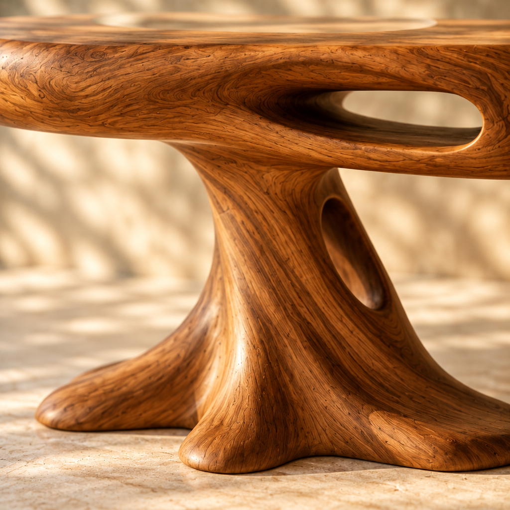 Solana Palm-Root Pedestal Vanity teak grain close-up
