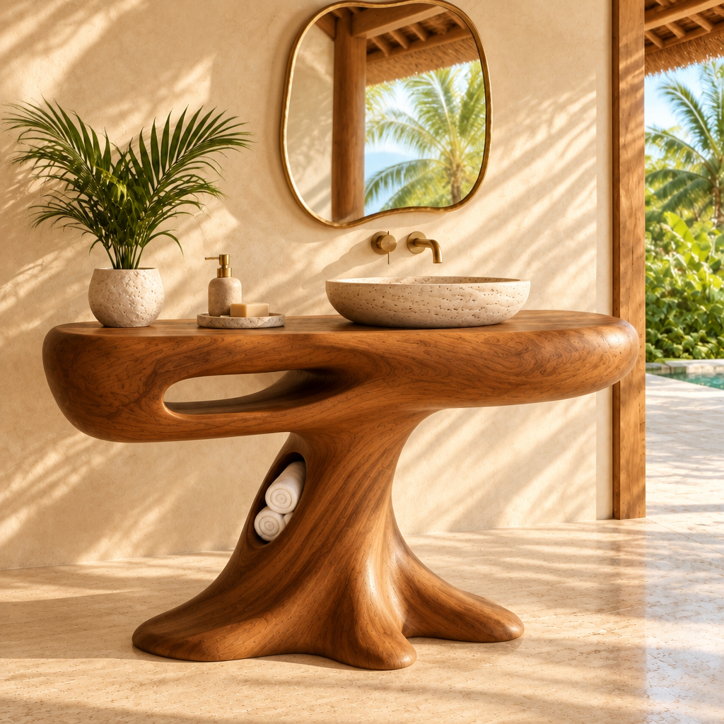 Solana Palm-Root Pedestal Vanity side view