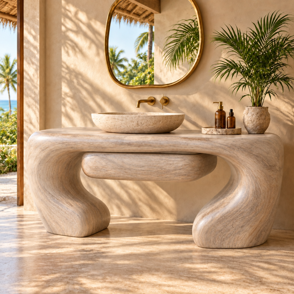 Solana Swell Arch Vanity in Whitewashed Teak finish
