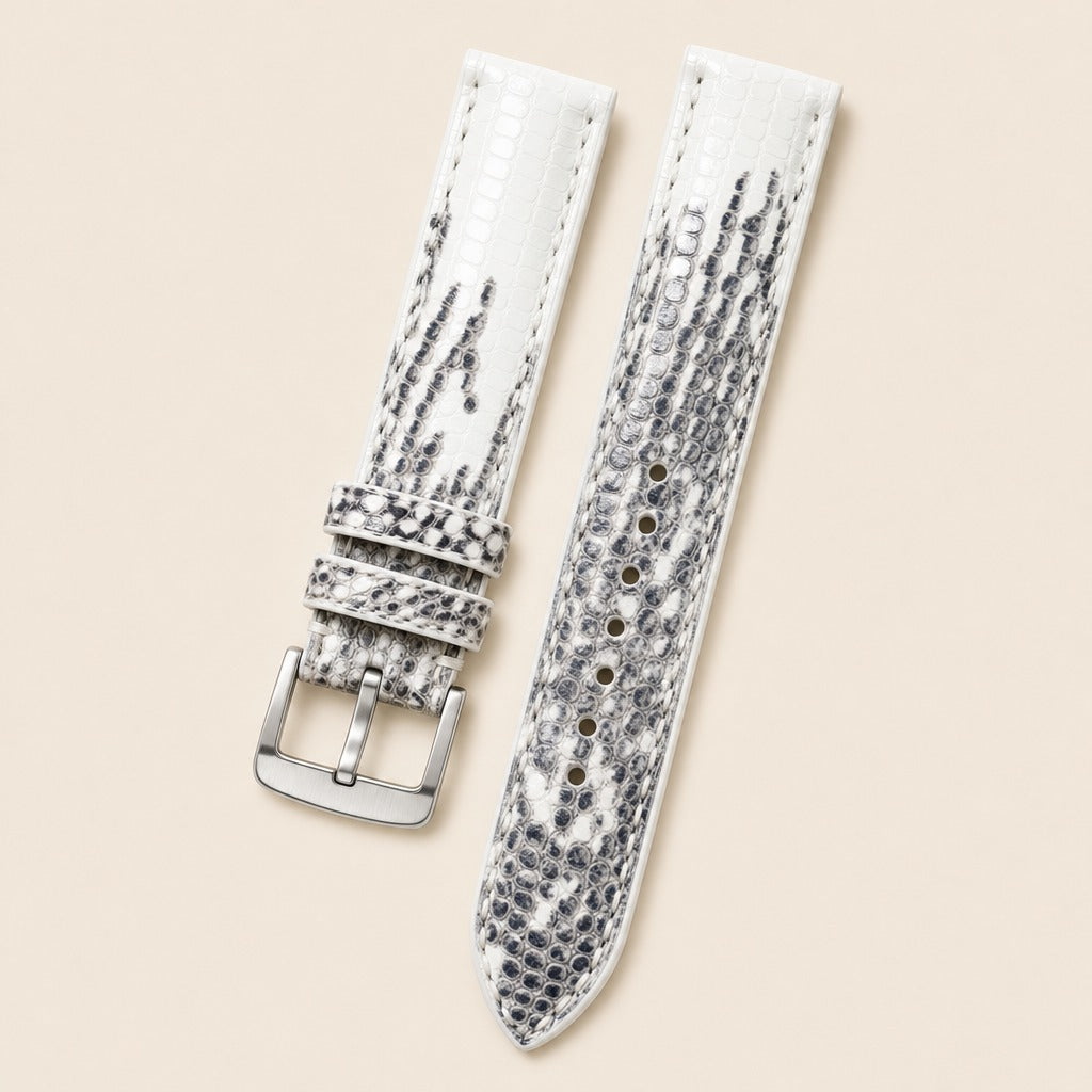 Himalayan Black Lizard Leather Watch Strap leather watch strap, flat lay