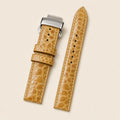Honey Ostrich Leg Leather Watch Strap leather watch strap, flat lay