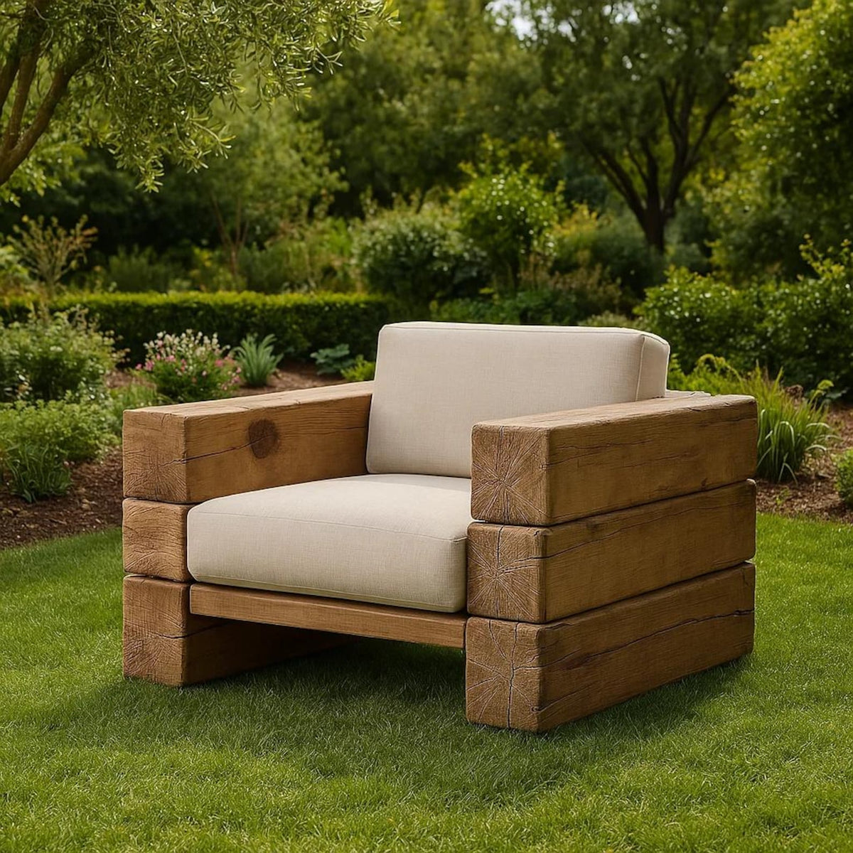 Rustic Solid Wood Outdoor Sofa Set for Garden and Patio Lounging - view 2