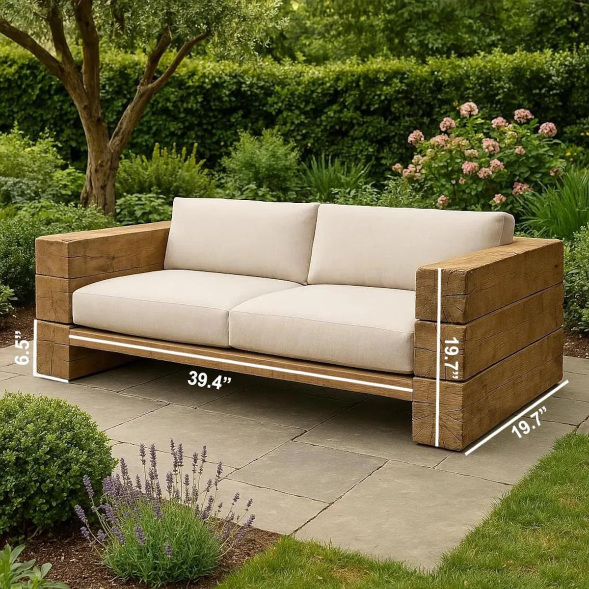 Rustic Solid Wood Outdoor Sofa Set for Garden and Patio Lounging - view 6