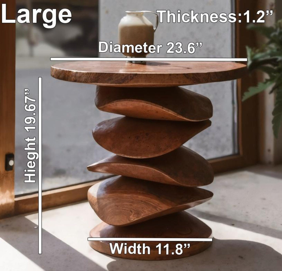 Sculptural Solid Wood Side Table for Living Room or Balcony - view 4