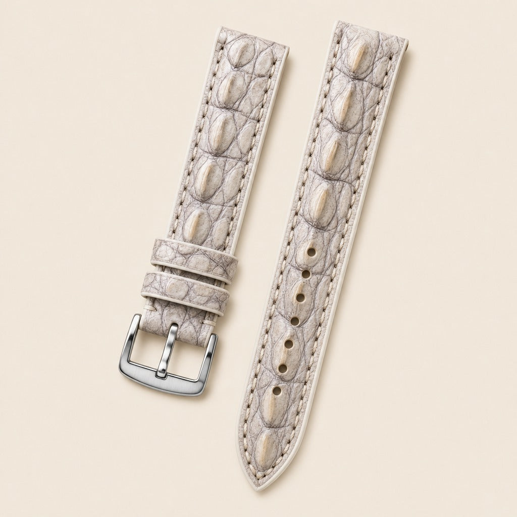 Ivory Alligator Leather Watch Strap leather watch strap, flat lay