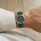 Jade Green Ostrich Leg Leather Watch Strap worn on the wrist