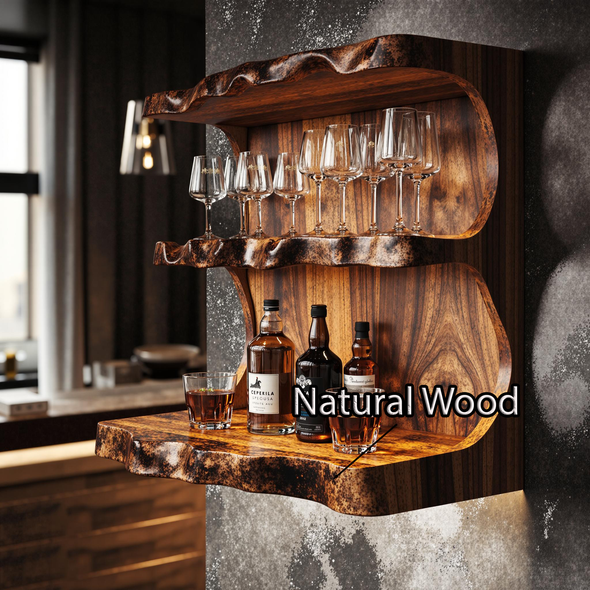 Reclaimed Tamarind Wood Floating Wine Bar Shelf - view 4