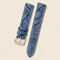 Light Blue Ostrich Leather Watch Strap leather watch strap, flat lay