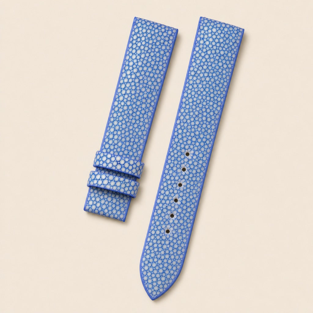 Light Blue Stingray Leather Watch Strap leather watch strap, flat lay
