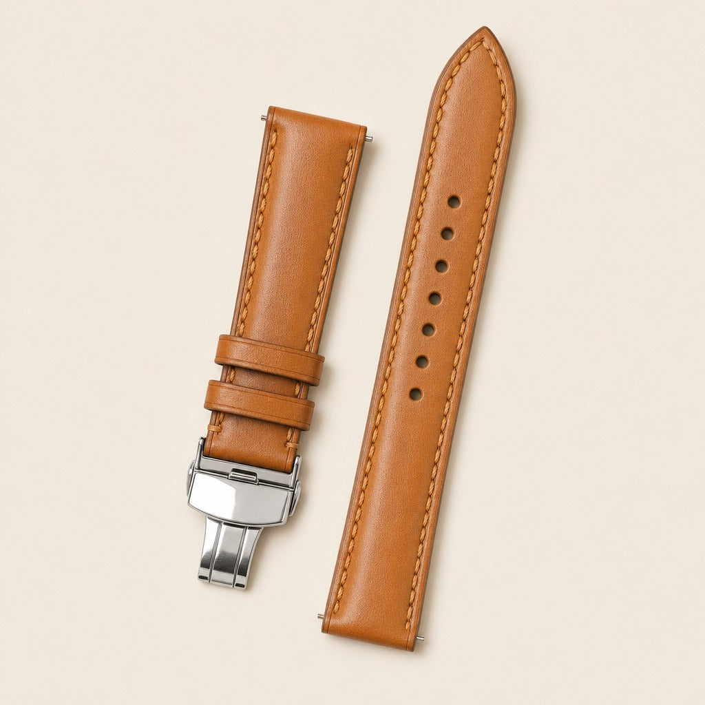 Light Brown Maya Leather Watch Strap leather watch strap, flat lay