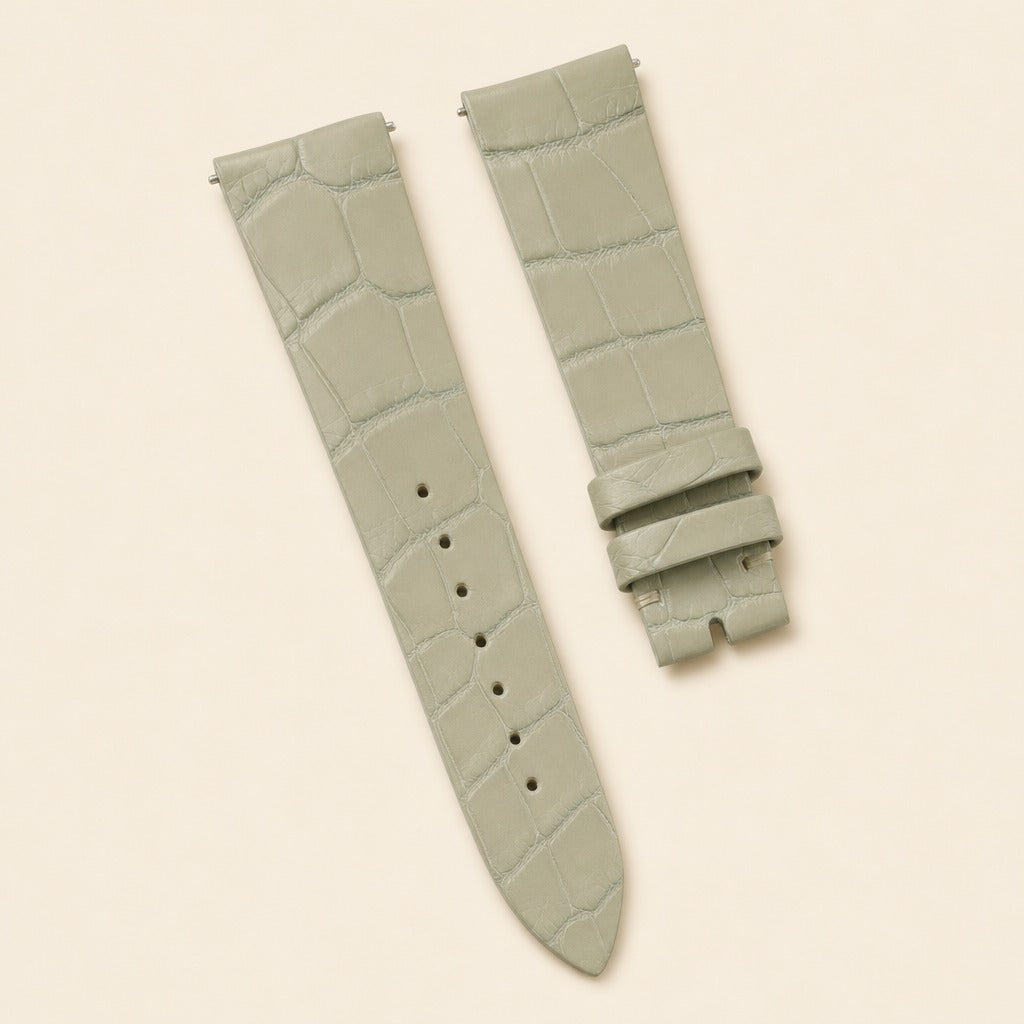 Light Gray Alligator Leather Watch Strap leather watch strap, flat lay