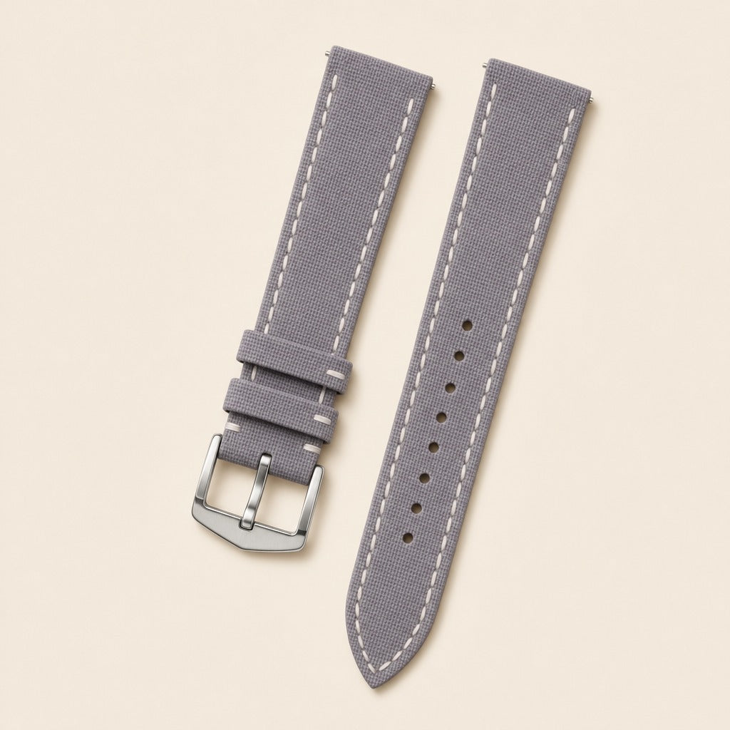 Light Gray Canvas Watch Strap leather watch strap, flat lay