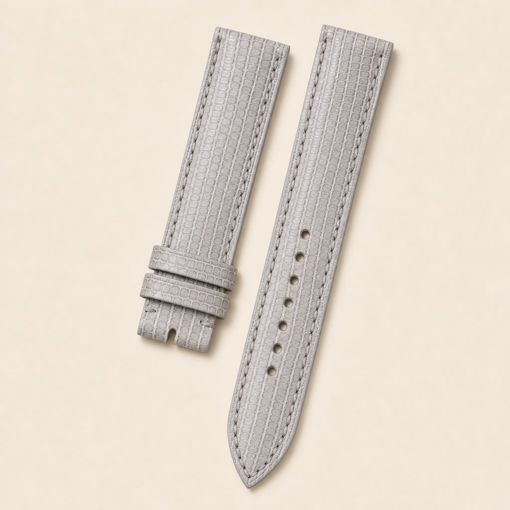 Light Gray Lizard Leather Watch Strap leather watch strap, flat lay