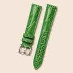 Light Green Ostrich Leather Watch Strap leather watch strap, flat lay