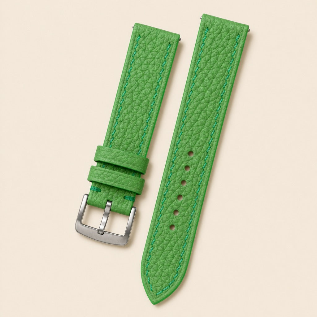 Light Green Togo Leather Watch Strap leather watch strap, flat lay