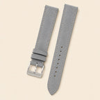 Light Grey Suede Leather Watch Strap leather watch strap, flat lay