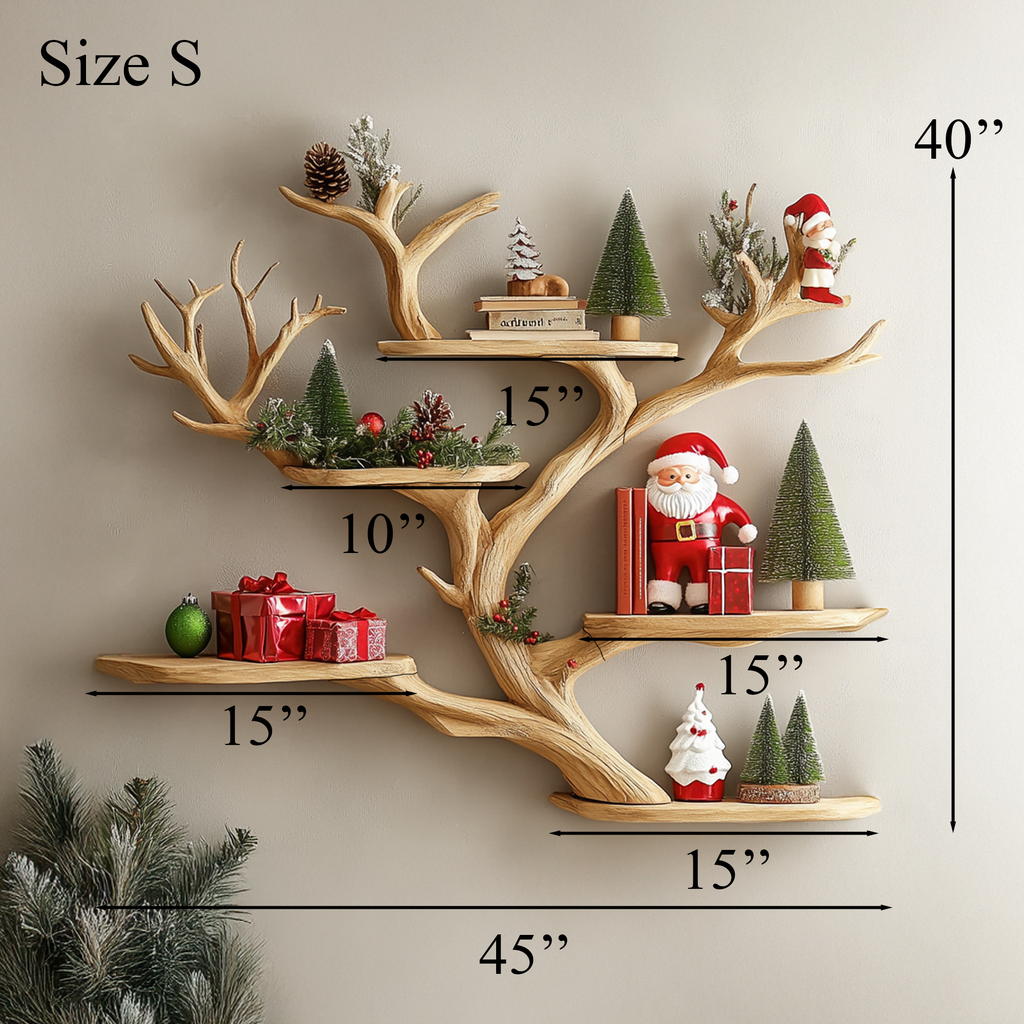 Tree Branch Floating Corner Bookshelf in Handcrafted Wood in Brown finish