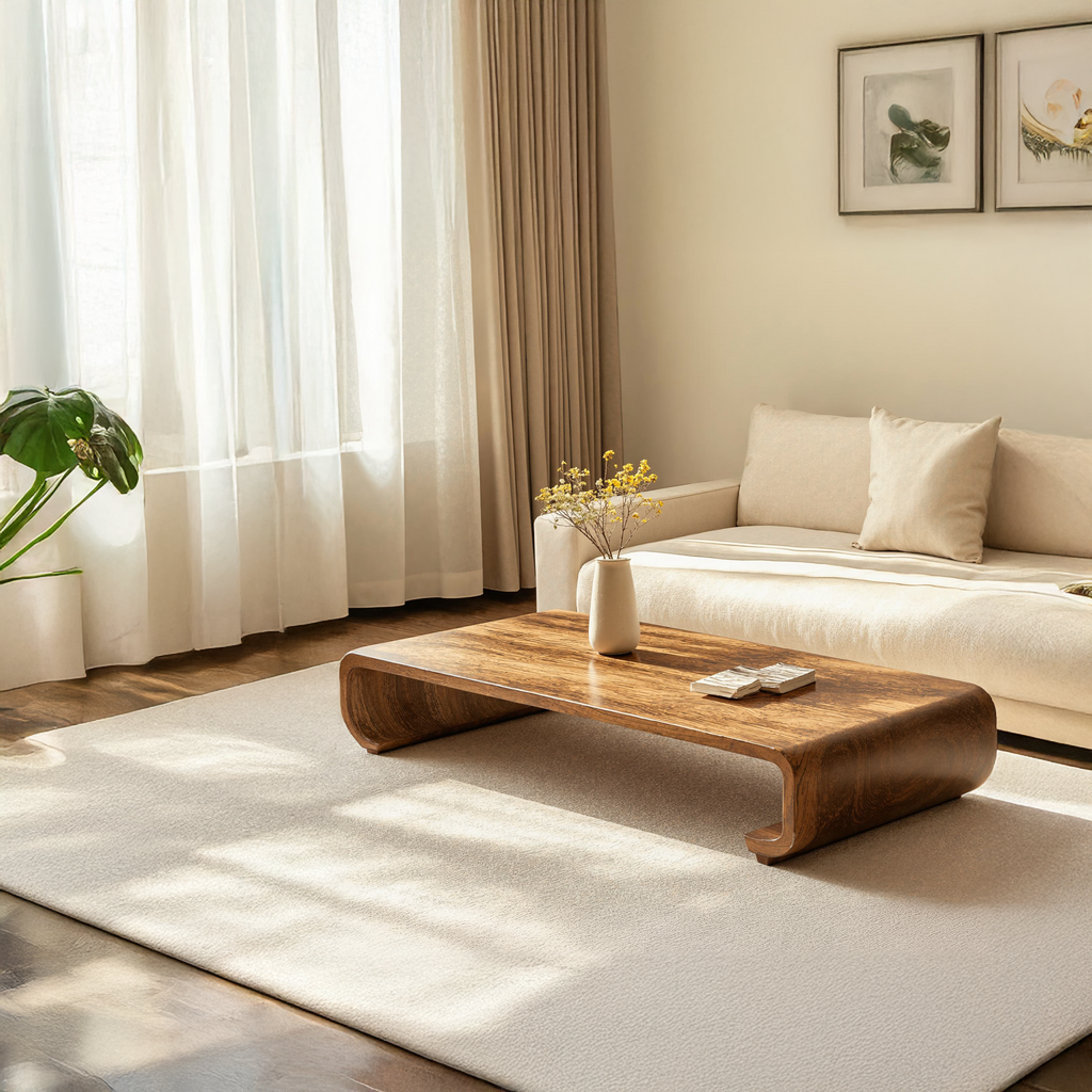 Minimalist Natural Wood Coffee Table with Low Profile Legs - view 2
