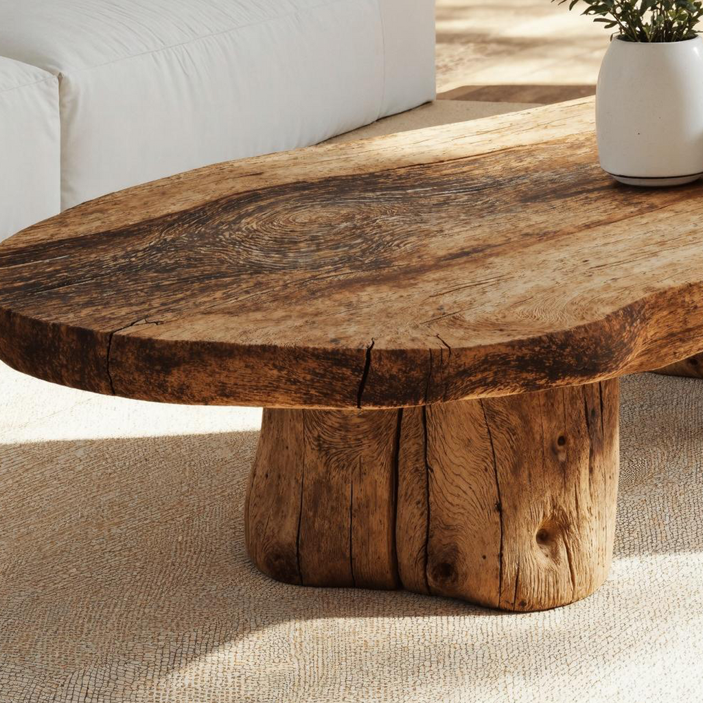 Vintage Style Natural Wood Coffee Table for Cozy Living Rooms - view 3