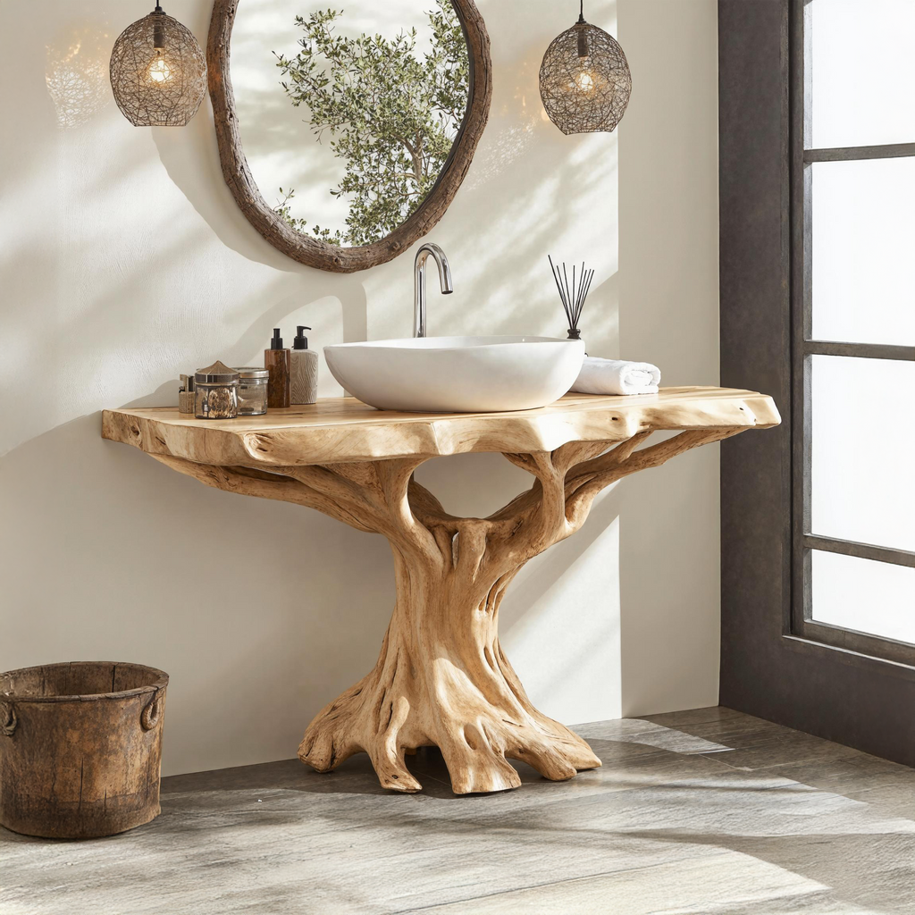 Live Edge Natural Wood Bathroom Vanity Top, Farmhouse Style