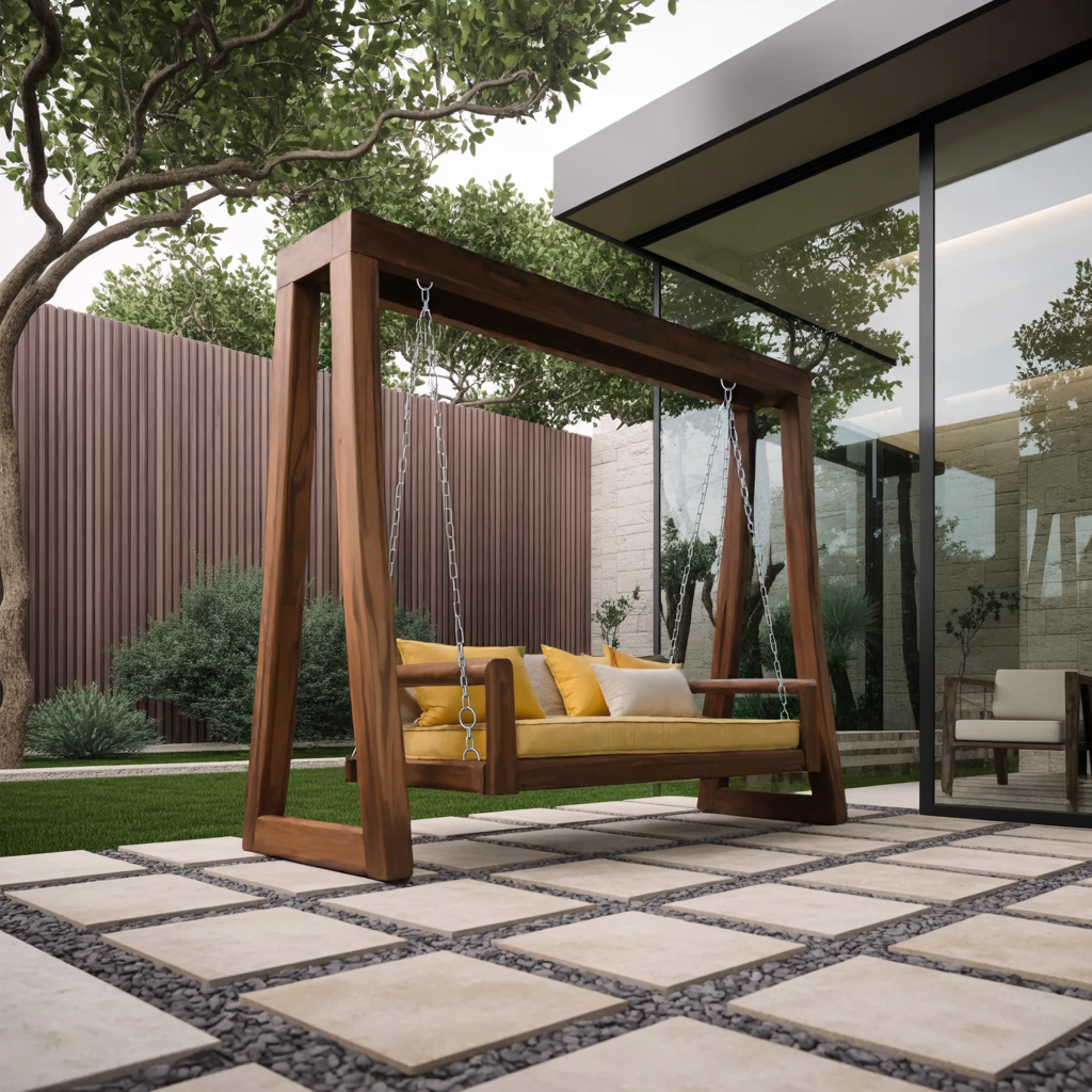 Contemporary Solid Wood A-Frame Outdoor Swing Bench for Patio - view 2