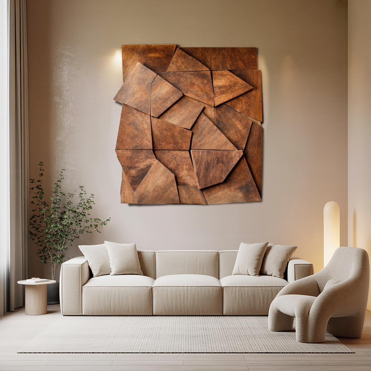 Solid Wood Geometric Wall Art with Layered Faceted Panels - view 3