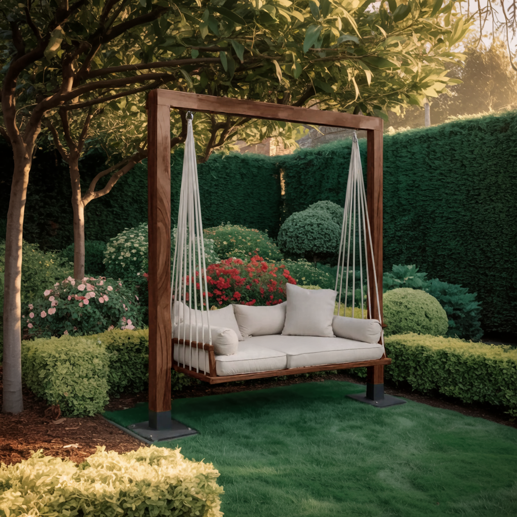 Solid Wood Freestanding Outdoor Daybed Swing with Rope Suspension - view 3