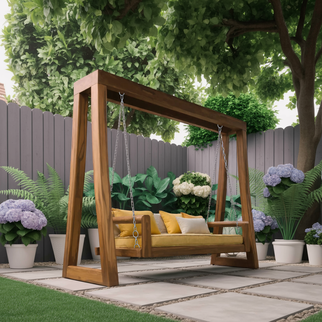 Contemporary Solid Wood A-Frame Outdoor Swing Bench for Patio - view 3