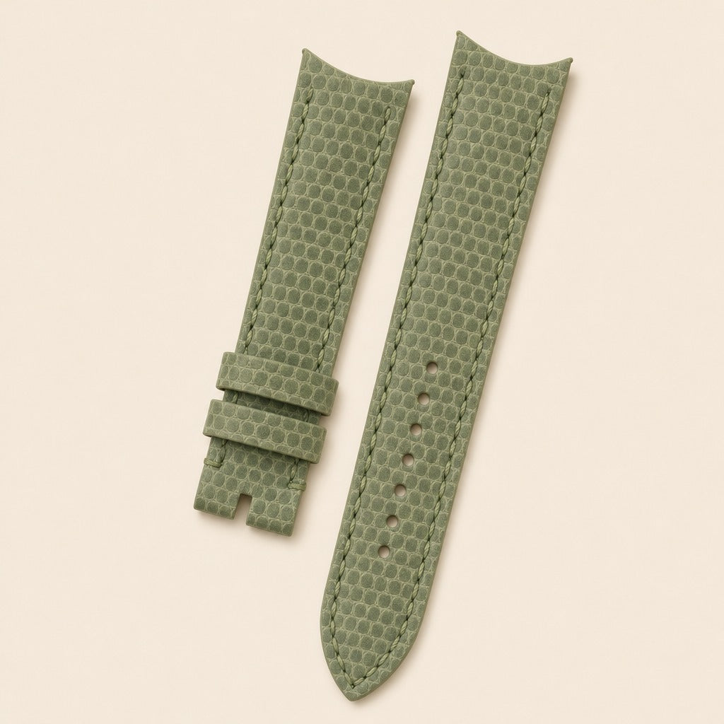 Moss Green Lizard Leather Watch Strap leather watch strap, flat lay