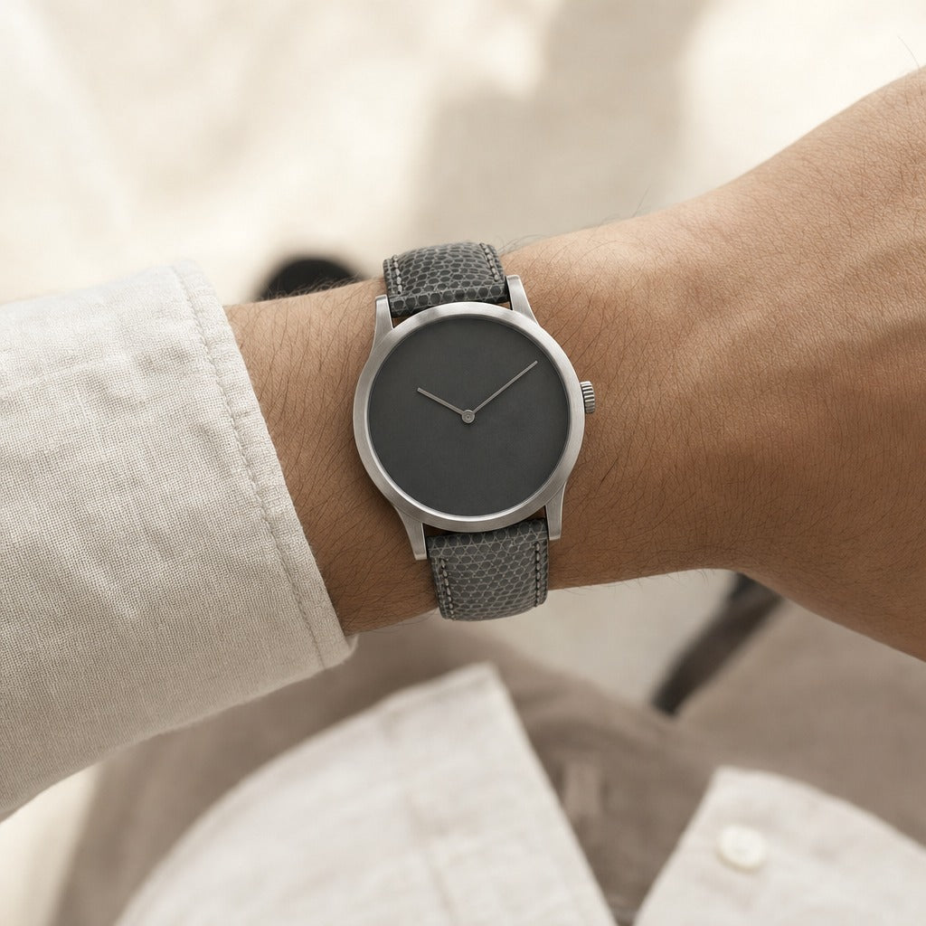 Natural Wild Gray Lizard Leather Watch Strap worn on the wrist