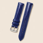Navy Blue Lizard Leather Watch Strap leather watch strap, flat lay