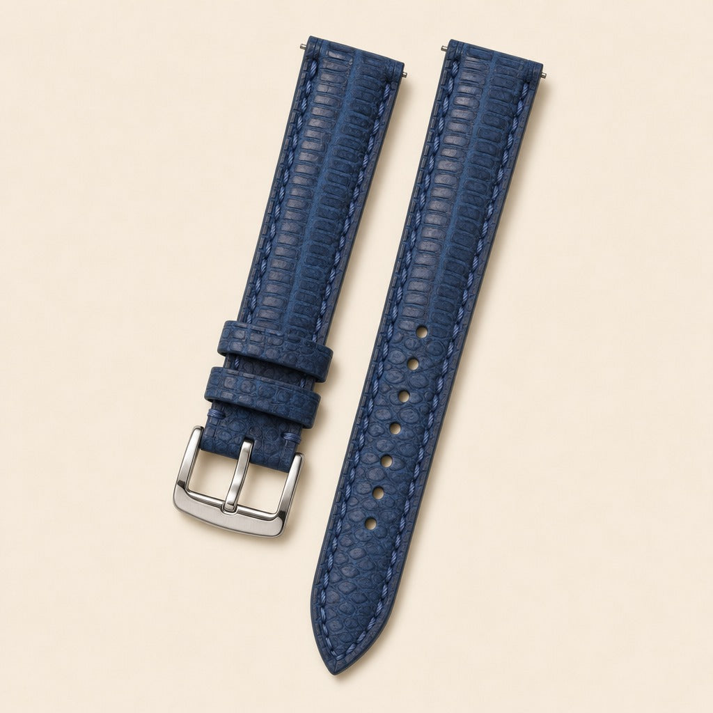 Navy Blue Nubuck Leather Watch Strap leather watch strap, flat lay