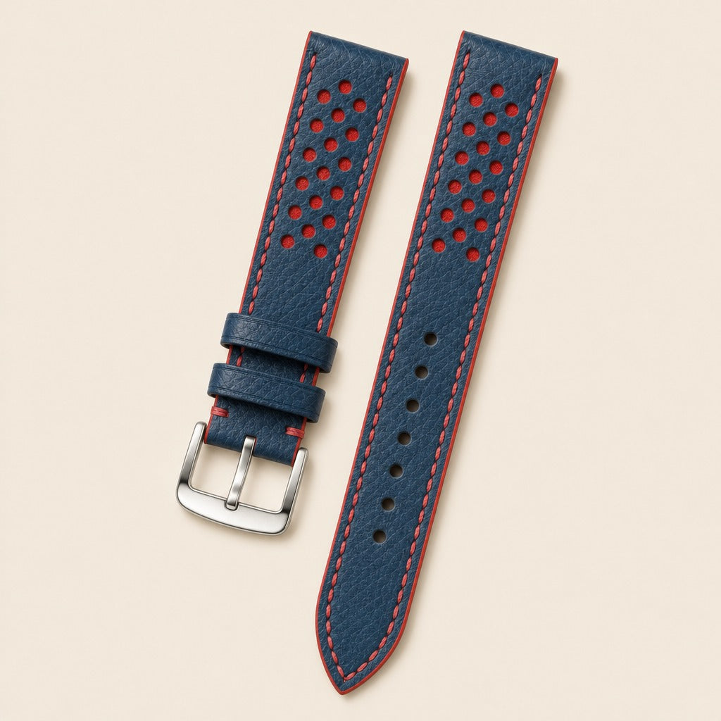 Navy Blue Rally Epsom Leather Watch Strap leather watch strap, flat lay