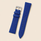 Navy Blue Stingray Leather Watch Strap leather watch strap, flat lay