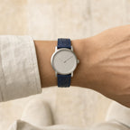 Navy Ostrich Leather Watch Strap worn on the wrist