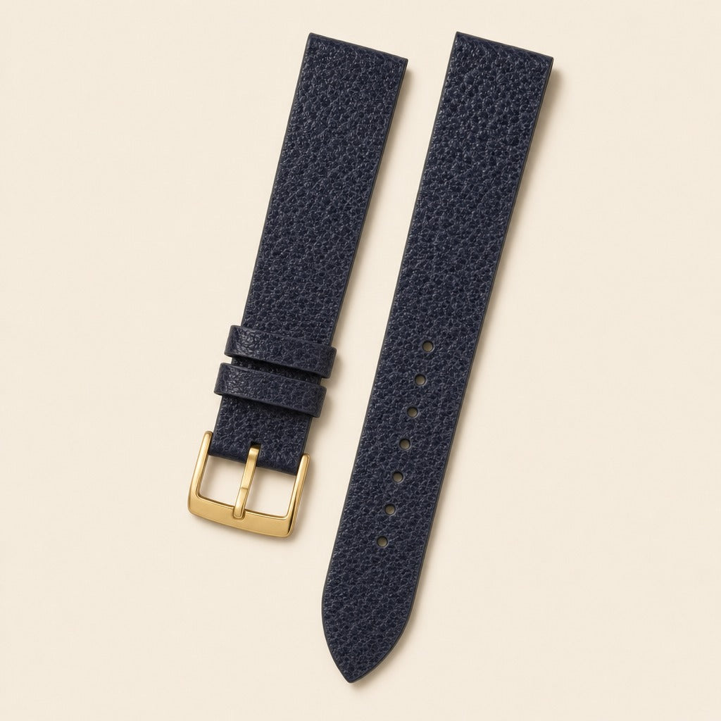 Navy Peccary Leather Watch Strap leather watch strap, flat lay
