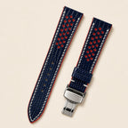 Navy Rally Racing Lizard Leather Watch Strap leather watch strap, flat lay