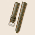 Olive & Blue Lizard Leather Watch Strap leather watch strap, flat lay