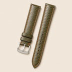 Olive & Blue Lizard Leather Watch Strap leather watch strap, flat lay