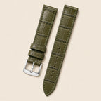 Olive Green Alligator Leather Watch Strap leather watch strap, flat lay