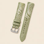 Olive Green Nubuck Leather Watch Strap leather watch strap, flat lay