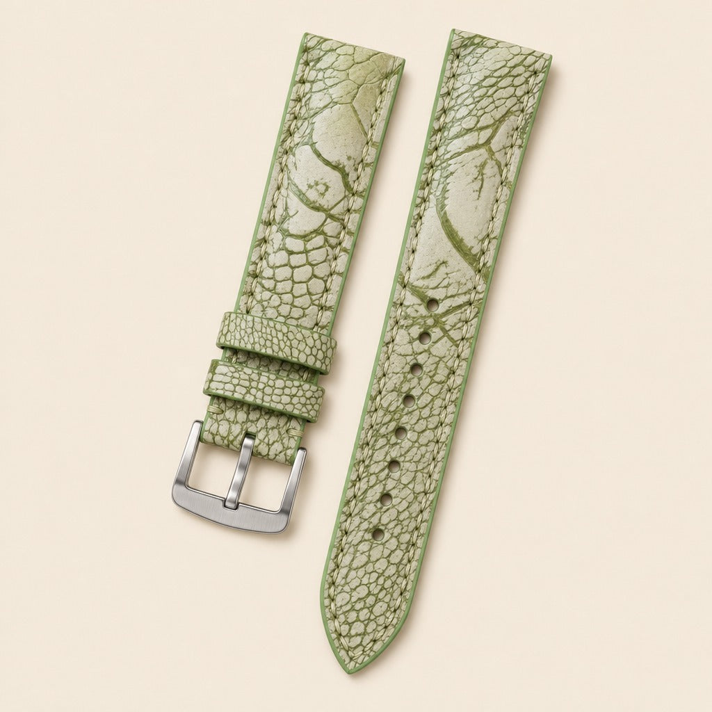 Olive Green Nubuck Leather Watch Strap leather watch strap, flat lay