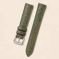 Olive Green Ostrich Leg Leather Watch Strap leather watch strap, flat lay
