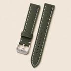 Olive Green Sailcloth Rubber Watch Strap leather watch strap, flat lay